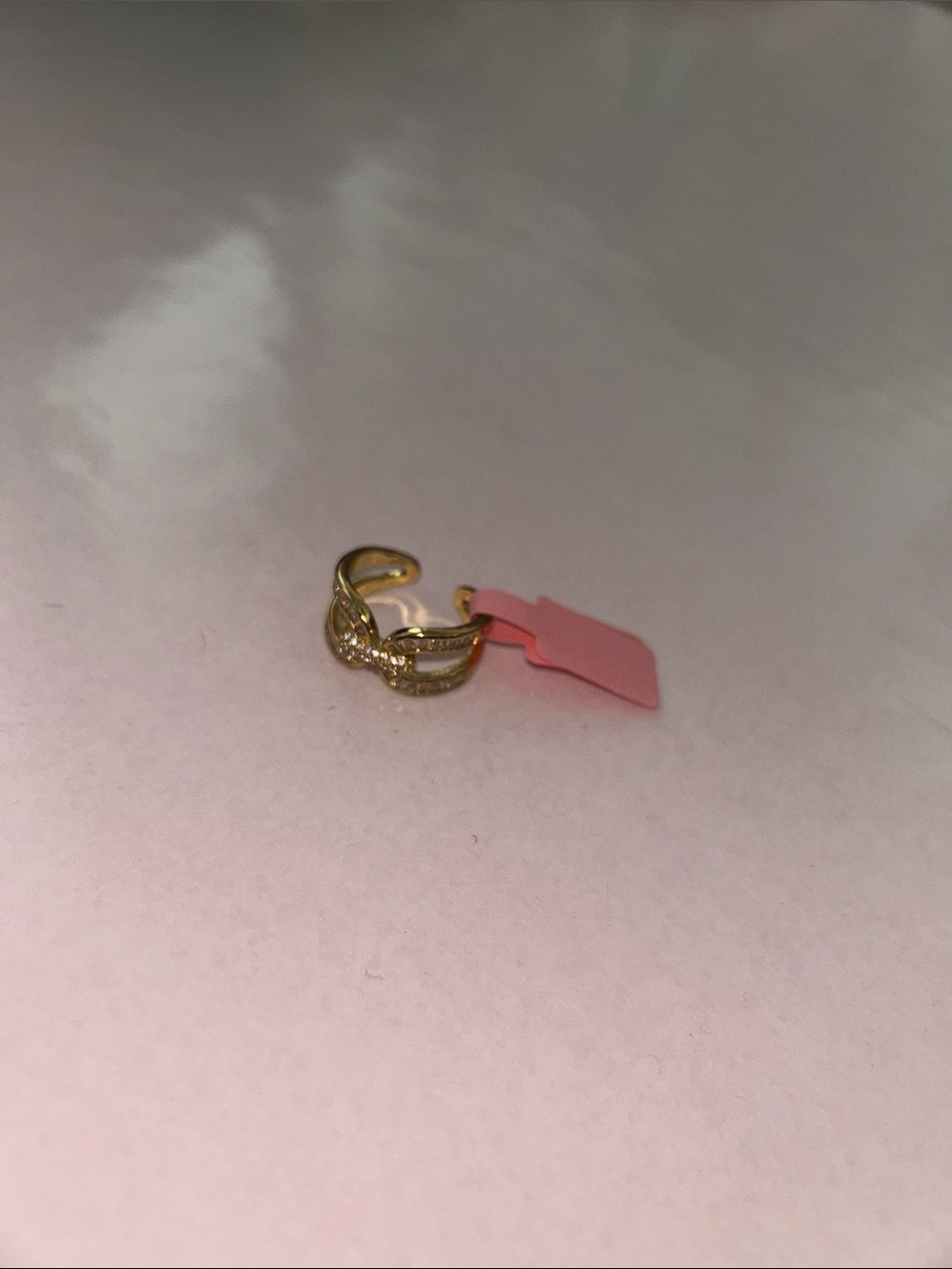 Gold Open Band Ring with Clear Crystal Accents - Pink Tag